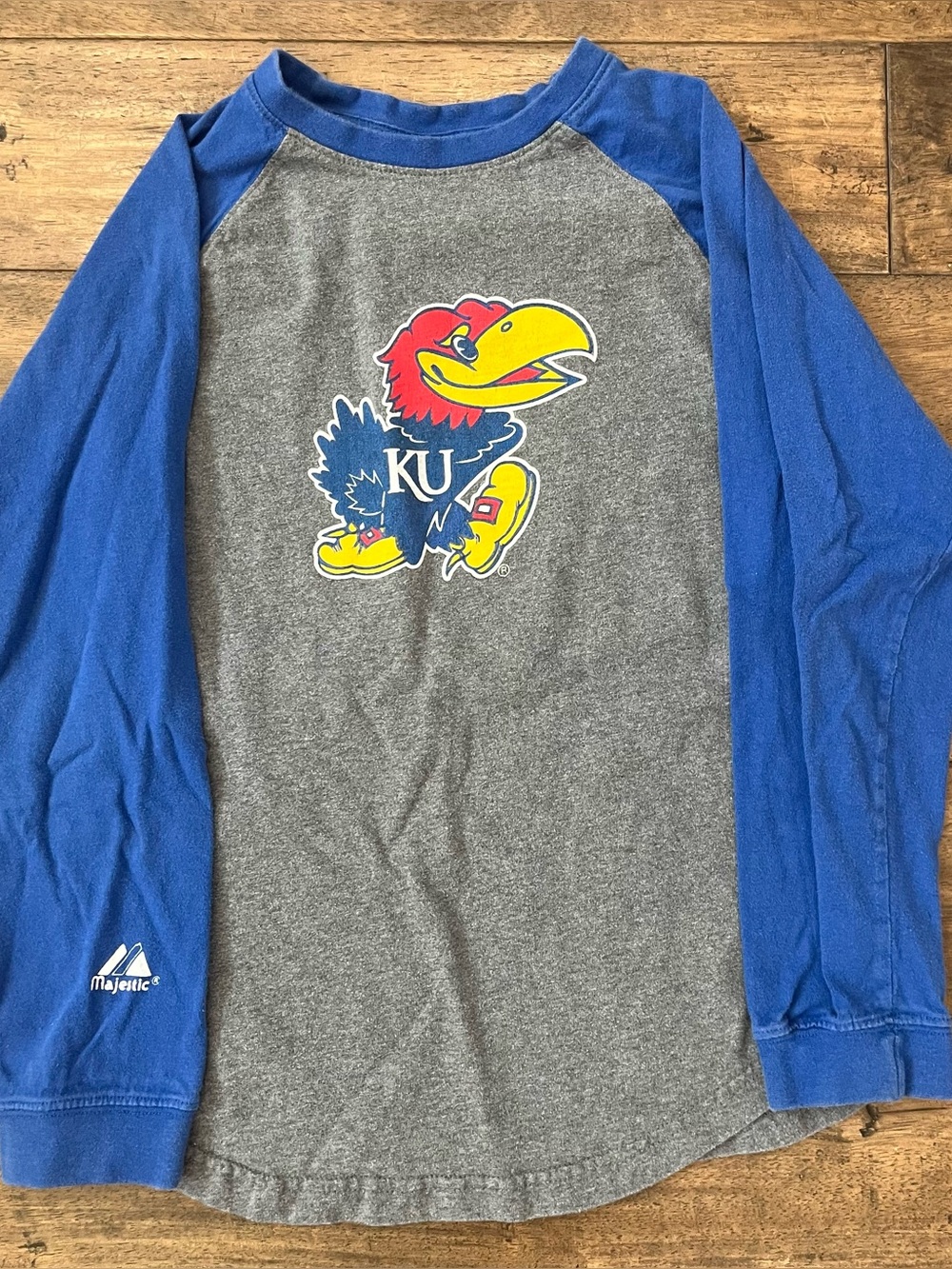 Vintage Kids Majestic Kanas University Blue And Grey Long Sleeve